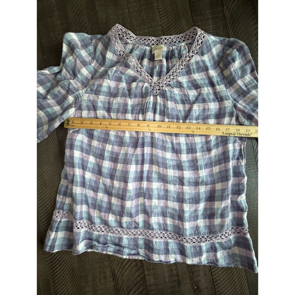 Chico’s 100% Linen Gingham Peasant Top Size 1 (M/L) - Picture 4 of 7